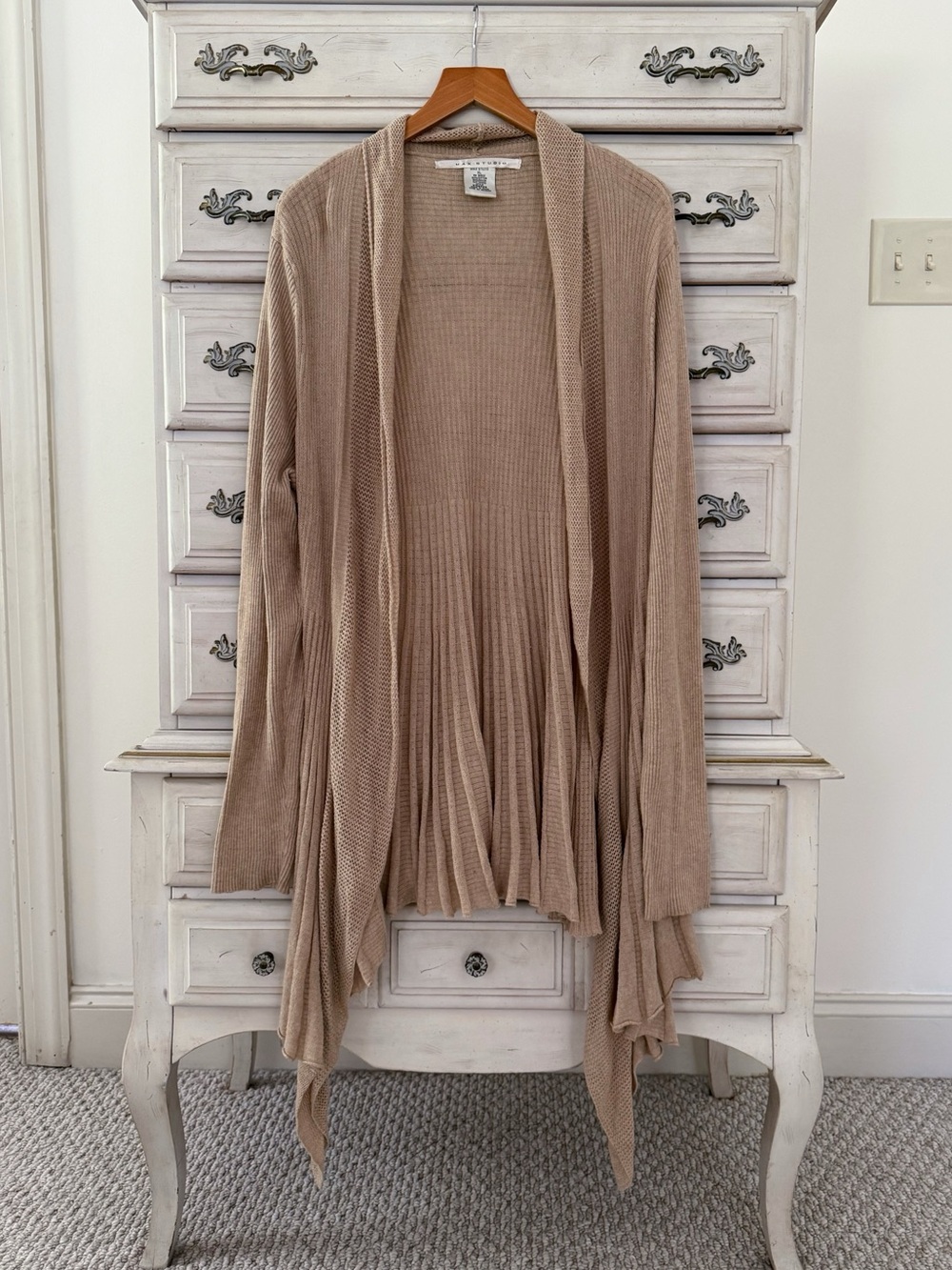 Vintage Max Studio Beige Pleated Boho Cardigan